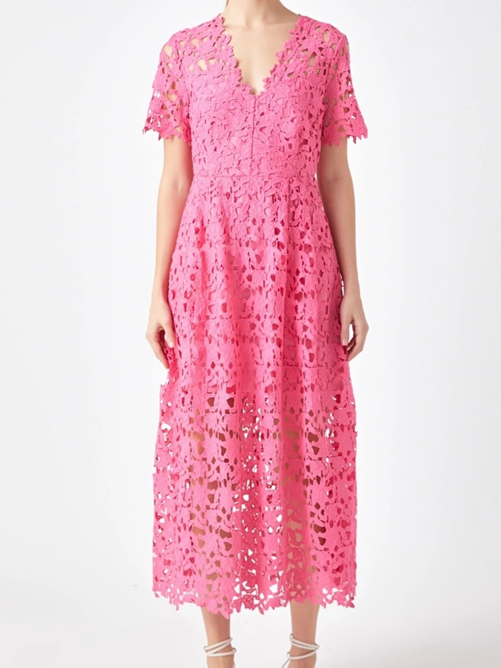 Endless Rose Bright Pink Lace Midi Dress
